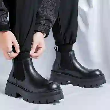 罗蒙 潮流时尚 英伦百搭 切尔西靴 男款 黑色