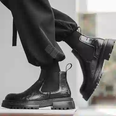 威世米邦 超纤皮 厚底百搭时尚中帮马丁英伦风户外 短筒 切尔西靴 中跟 男款