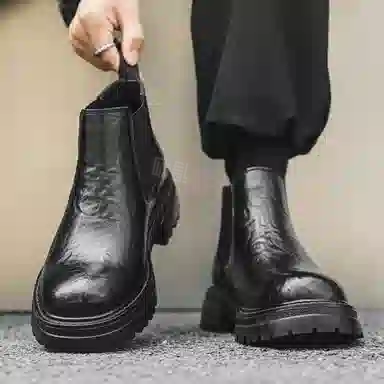 威世米邦 超纤皮 厚底百搭时尚中帮马丁英伦风户外 短筒 切尔西靴 中跟 男款