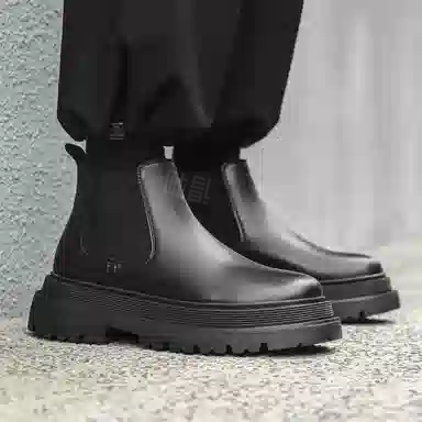 罗蒙 超纤皮 通勤百搭 短筒 切尔西靴 男款 黑色