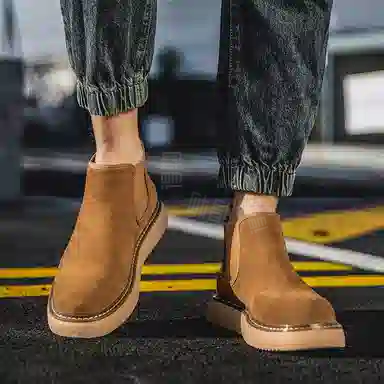 小红人 牛反绒 舒适时尚 一脚蹬 切尔西靴 男