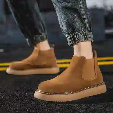 小红人 牛反绒 舒适时尚 一脚蹬 切尔西靴 男