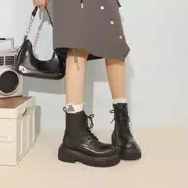 伯爵猫 二层牛皮 舒适 百搭 马丁靴 女款 黑色/棕色