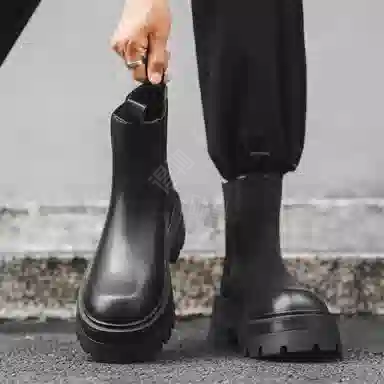 威世米邦 超纤皮 英伦风潮流百搭休闲 短筒 切尔西靴 男款 黑色