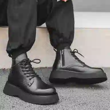 驰狼 大头厚底 短筒 马丁靴 男款 黑色