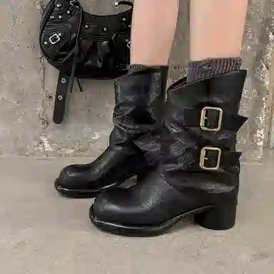 Yeezyy Reezy Wool Round Toe Ankle Boots 5cm Heel Women