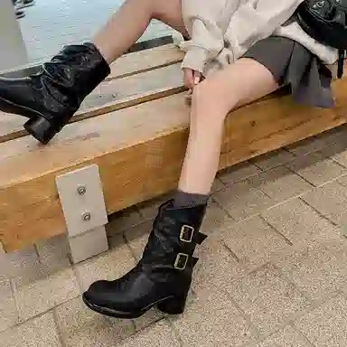 Yeezyy Reezy Wool Round Toe Ankle Boots 5cm Heel Women