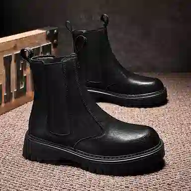 木林森 合成革 耐磨防滑 通勤百搭 舒适潮流 短筒 切尔西靴 男款