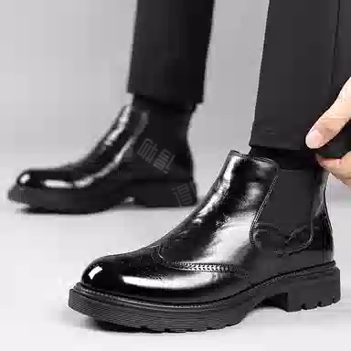 罗蒙 牛皮革 商务休闲 短筒 切尔西靴 男款 黑色