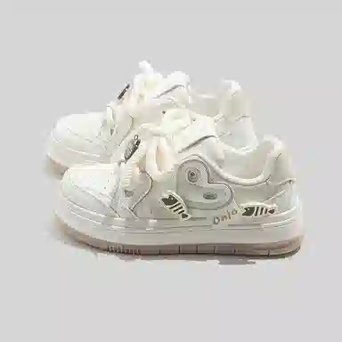 小鹿米利 猫猫鱼爱心学生百搭运动 透气 板鞋 女款 米色