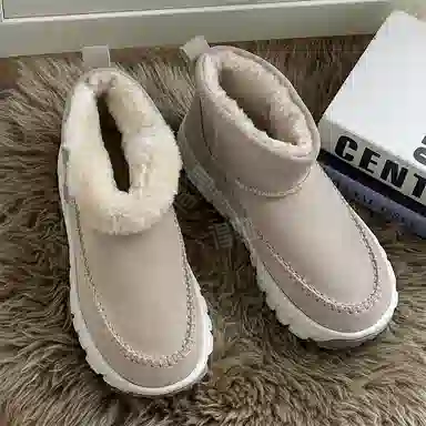 小红人 牛反绒 保暖 厚底 百搭轮胎底 短筒 雪地靴 男女同款 米灰色