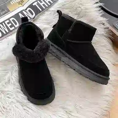 小红人 牛反绒 保暖减震防滑 舒适百搭 短筒 雪地靴 男款 黑色