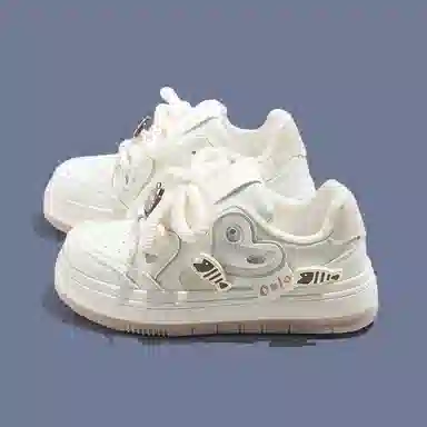 小鹿米利 猫猫鱼爱心学生百搭运动 透气 板鞋 女款 米色