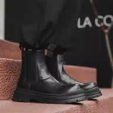 威世米邦 超纤皮 厚底德比英伦风设计感春秋季百搭复古户外 短筒 切尔西靴 男款 黑色