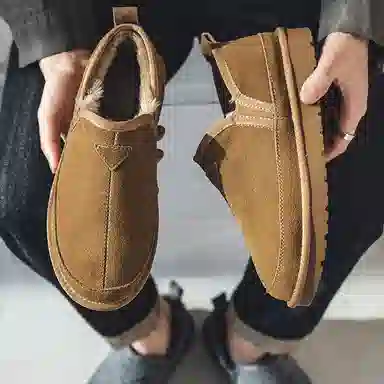 小红人 牛反绒 保暖防滑耐磨减震 加绒休闲时尚 及踝 雪地靴 男款 棕色