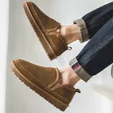 小红人 牛反绒 保暖防滑耐磨减震 加绒休闲时尚 及踝 雪地靴 男款 棕色