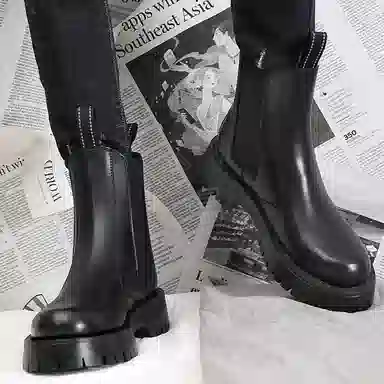 健休 头层牛皮 时尚 马丁靴 男款 黑色