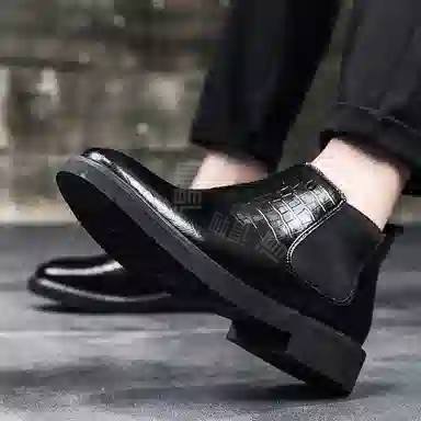 依米奴 牛皮 时尚 舒适柔软 百搭潮流 短筒 切尔西靴 男款 黑色