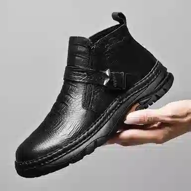 公牛雷霆 头层牛皮 潮流时尚 短靴 男款 黑色