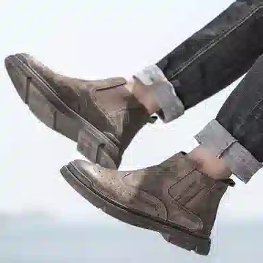 意利船长 时尚潮流 短筒 切尔西靴 男款 棕色