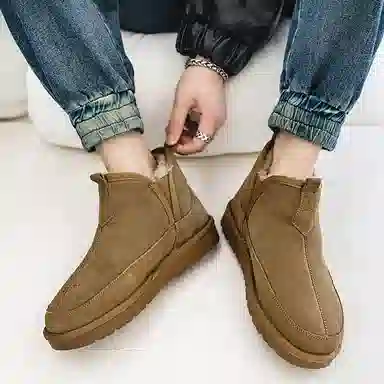 威世米邦 牛反绒 保暖防滑 户外加绒加厚 短筒 雪地靴 男款