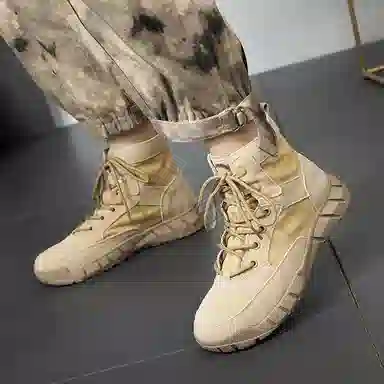 敦奴 二层牛皮 耐磨增高 舒适 短筒 户外靴 男女同款 卡其色
