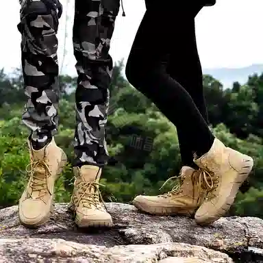 敦奴 牛皮革 沙漠登山休闲 短筒 户外靴 男女同款 卡其