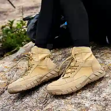 敦奴 牛皮革 沙漠登山休闲 短筒 户外靴 男女同款 卡其