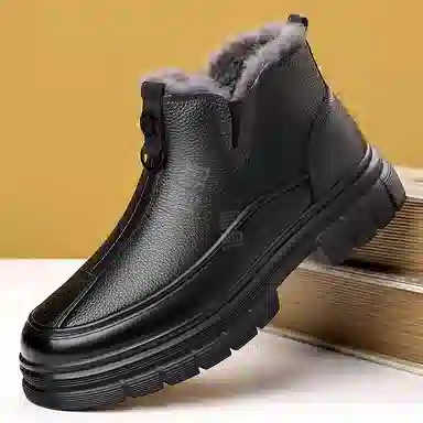 袋鼠头 头层牛皮 保暖 舒适御寒 短筒 雪地靴 男女同款 黑色