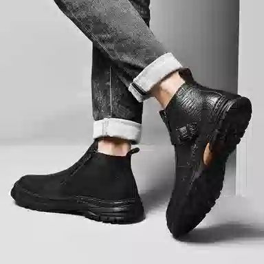 公牛雷霆 头层牛皮 潮流时尚 短靴 男款 黑色