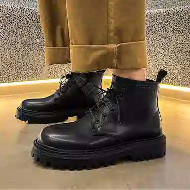 敦奴 头层牛皮 英伦复古 厚底 显瘦百搭 短靴 男款 黑色