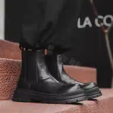 敦奴 头层牛皮 英伦复古 厚底显瘦 小个子通勤简约 短筒 切尔西靴 男款 黑色