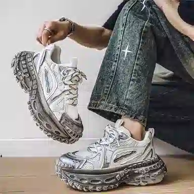 南极人 网布 复古质感时尚休闲运动风个性轮胎鞋 防滑耐磨轻便增高 低帮 老爹鞋 男款