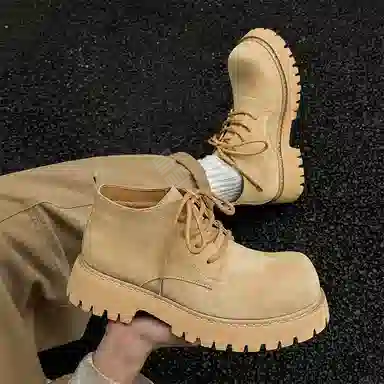 威世米邦 超纤皮 厚底英伦风复古休闲户外 短靴 男女同款 黄色