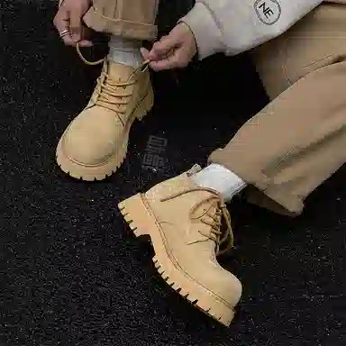 威世米邦 超纤皮 厚底英伦风复古休闲户外 短靴 男女同款 黄色