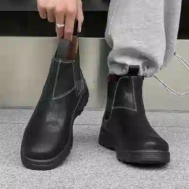 威世米邦 超纤皮 英伦复古 短筒 切尔西靴 男款 黑色