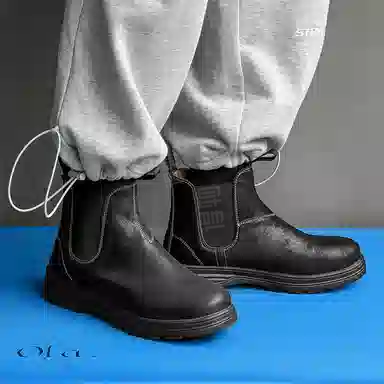 威世米邦 超纤皮 英伦复古 短筒 切尔西靴 男款 黑色