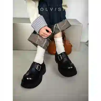 妙侣 超纤皮 时尚复古舒适 乐福鞋 女款 黑色