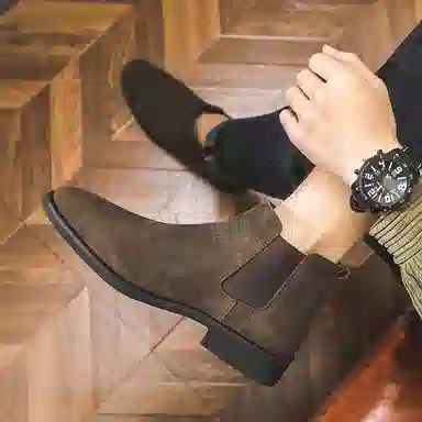 威世米邦 牛反绒 韩版百搭英伦风复古休闲工装 短筒 切尔西靴 男款