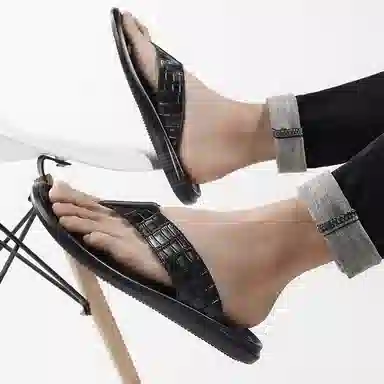 酷丁 经典百搭 舒适柔软耐折 防磨防滑人字拖鞋 男款 黑色