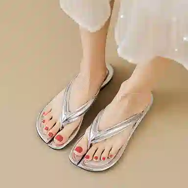 比比我 外穿小众夹脚分趾 橡胶底 防滑人字拖鞋 女