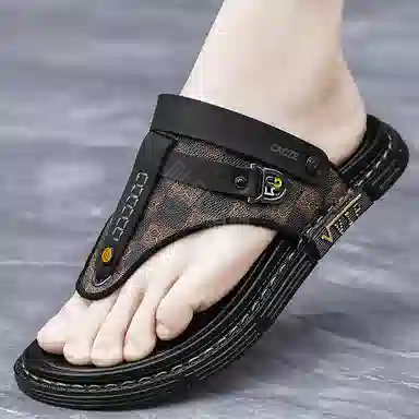 潮泽 开车两用 橡胶底 车缝线 防臭防磨防滑人字拖鞋 男款