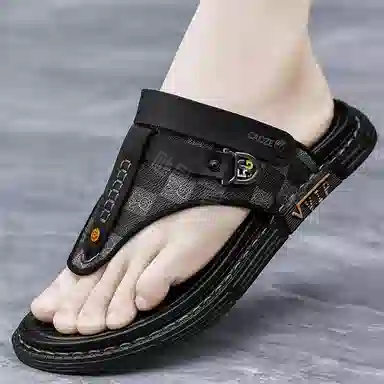 潮泽 开车两用 橡胶底 车缝线 防臭防磨防滑人字拖鞋 男款