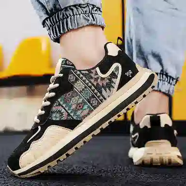 南极人 网布 小众刺绣设计潮流百搭运动厚底 防滑耐磨增高 低帮 生活休闲鞋 男款