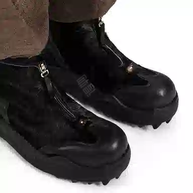 编界 牛皮 时尚休闲潮流复古 短靴 男款 黑色