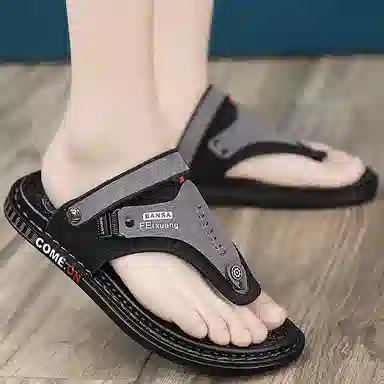 潮泽 通勤简约舒适户外 橡胶底 车缝线 防磨防滑人字拖鞋 男款