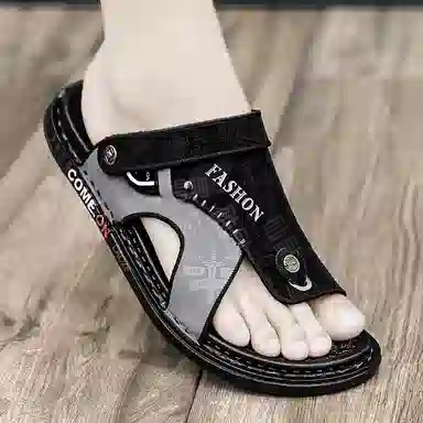 潮泽 休闲百搭外穿潮流 橡胶底 车缝线 防磨人字拖鞋 男款