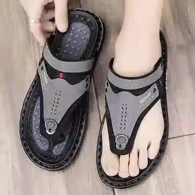 潮泽 通勤简约舒适户外 橡胶底 车缝线 防磨防滑人字拖鞋 男款