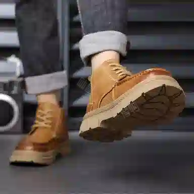 木林森 合成革 英伦风舒适软底 潮流百搭 短靴 男款 黄色