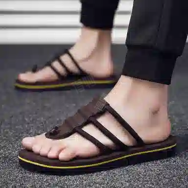 潮泽 潮流时尚 橡胶底 防磨人字拖鞋 男款